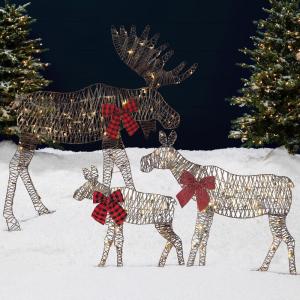 imageBest Choice Products 2D Moose Family Outdoor 2Pc Christmas Yard Dcor 4ft Lighted Yard Set Prelit AllWeather w 125 LEDs Ground Stakes  GoldRattan  3Piece
