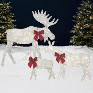imageBest Choice Products 2D Moose Family Outdoor 2Pc Christmas Yard Dcor 4ft Lighted Yard Set Prelit AllWeather w 125 LEDs Ground Stakes  GoldWhite  3Piece