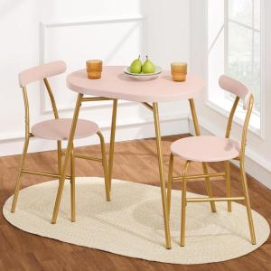 imageBest Choice Products 3Piece Oval Dining Table Set Modern Small Kitchen Dinette w 2 Chairs Metal Frame Curved Backrests  Sage GreenGoldPink  Gold