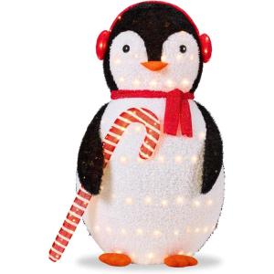imageBest Choice Products 5ft Lighted PopUp Penguin Large Yard Outdoor Christmas Holiday Decoration w 200 LED Lights Candy Cane Scarf  Red and White