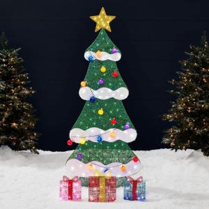 imageBest Choice Products 6ft Lighted 2D Christmas Tree Outdoor Dcor Large Holiday Yard Decoration w 170 Twinkling LED Lights Storage Bag  RedMulticolor