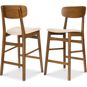 imageBest Choice Products Bar Stool Set of 2 Modern Farmhouse Counter Height Stools wUpholstered Cushioned Seat Wooden Curved Backrest  WalnutCream
