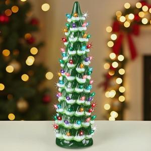 imageBest Choice Products Ceramic Christmas Tree 18in PreLit HandPainted Tabletop Holiday Decoration wMulticolor Bulbs LED Lights  GreenFrosted W Multicolor Lights