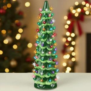 imageBest Choice Products Ceramic Christmas Tree 18in PreLit HandPainted Tabletop Holiday Decoration wMulticolor Bulbs LED Lights  GreenGreen W Multicolor Lights