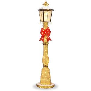 imageBest Choice Products Large Outdoor Christmas Lamppost Decoration 6ft Tall with Lighted Bow 100 LED Lights Holiday Porch Lamp Post Decor Gold