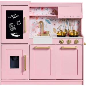 imageBest Choice Products Pretend Play Kitchen for Kids Interactive Wooden Toddler Playset Framed Chalkboard Toy Storage 11 Accessories  PinkPink