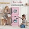 imageBest Choice Products Pretend Play Kids Wooden Stacked Washer ampamp Dryer Set with Toy Laundry Storage SpaceSaving Design with Accessories  PinkPink