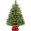 imageBest Choice Products PreLit Decorative Christmas Tree 3ft Artificial Holiday Desktop Accent with Warm White Lights Red Velvet Cover ampamp Gold Braided Rope