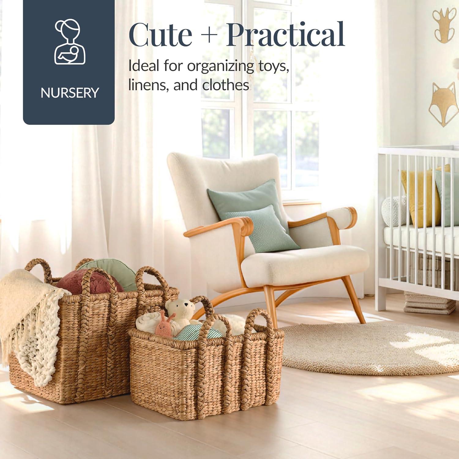 imageBest Choice Products Set of 3 Large Water Hyacinth Handwoven Rectangular Baskets Nesting Decorative Storage Bins wHandles Multipurpose Shelf Basket  NaturalNatural