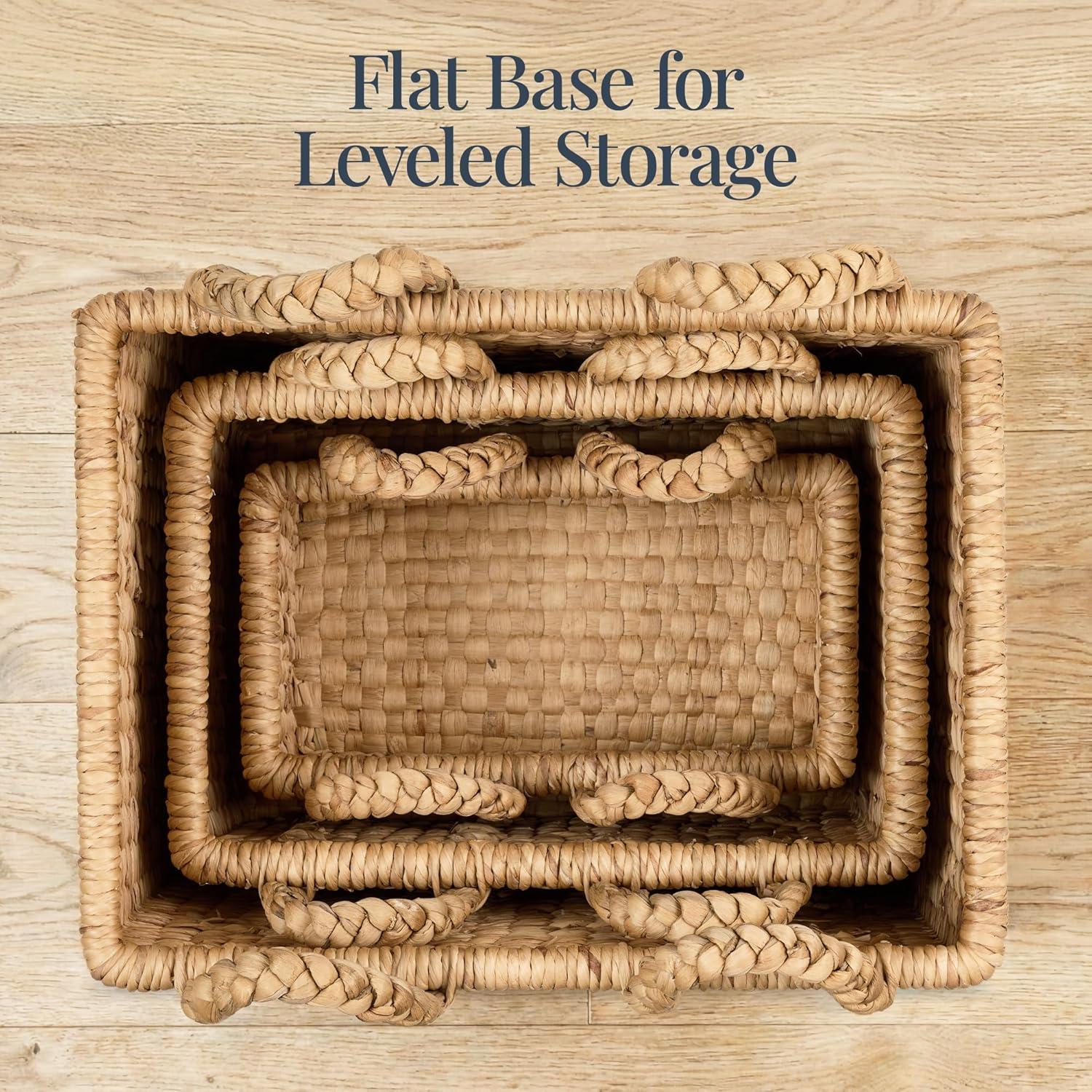 imageBest Choice Products Set of 3 Large Water Hyacinth Handwoven Rectangular Baskets Nesting Decorative Storage Bins wHandles Multipurpose Shelf Basket  NaturalNatural