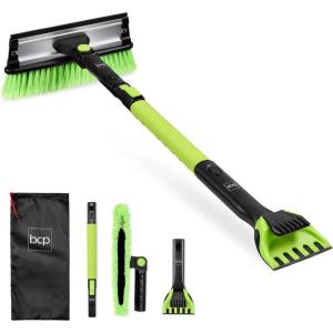 imageBest Choice Products 4 in 1 Snow Brush with Shovel Squeegee ampamp Ice Scraper Up to 39quot Extendable Foam Grip 270 Pivoting Snow Brush for Car Truck SUV Storage Bag Included  LimeLime