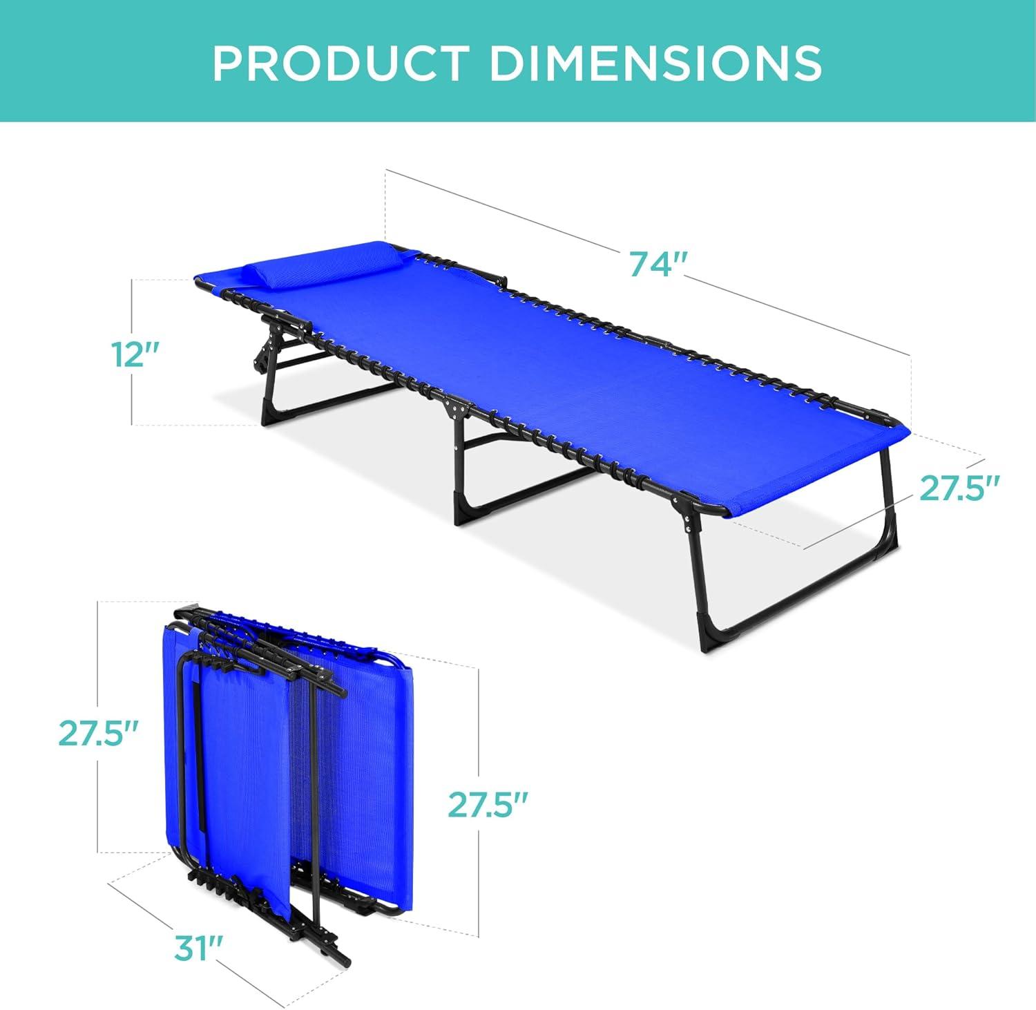 imageBest Choice Products Patio Chaise Lounge Chair Portable Outdoor Folding Recliner for Lawn w 8 Positions Handles 300lb Capacity  BeigeResort Blue