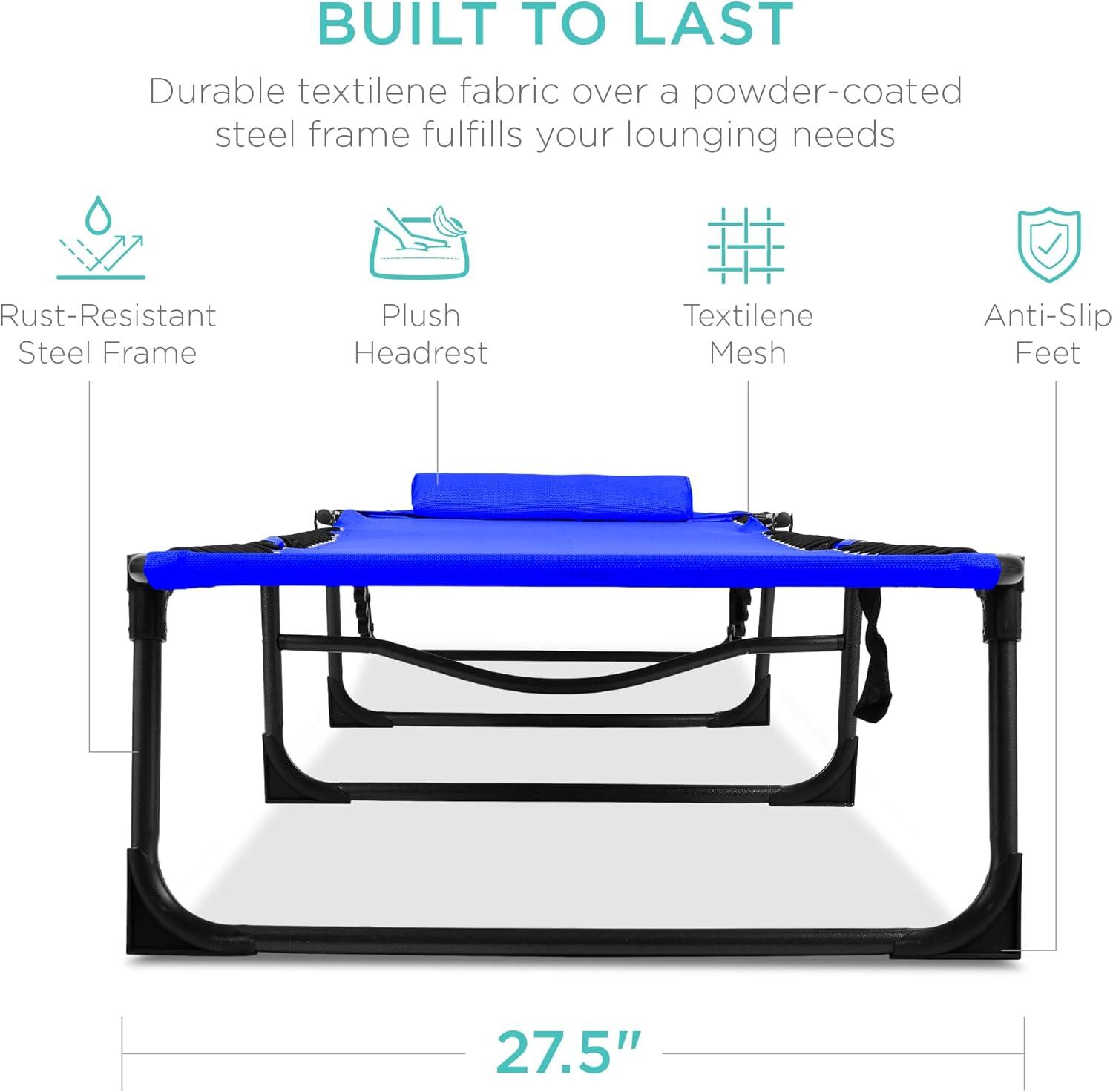 imageBest Choice Products Patio Chaise Lounge Chair Portable Outdoor Folding Recliner for Lawn w 8 Positions Handles 300lb Capacity  BeigeResort Blue