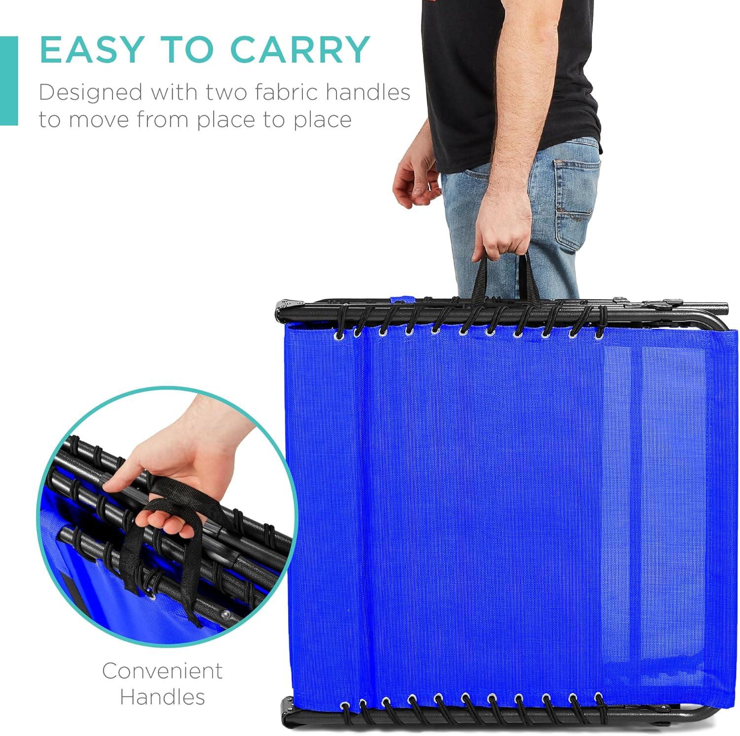 imageBest Choice Products Patio Chaise Lounge Chair Portable Outdoor Folding Recliner for Lawn w 8 Positions Handles 300lb Capacity  BeigeResort Blue