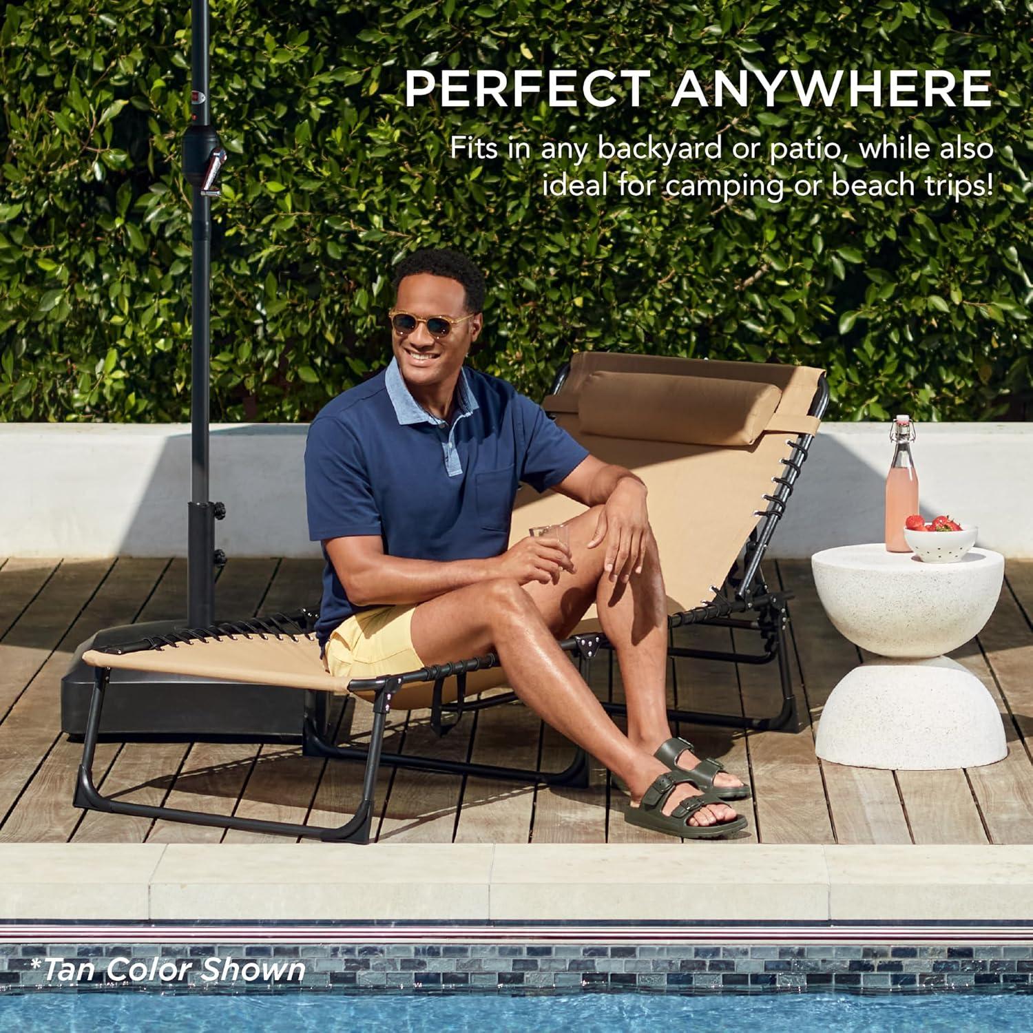 imageBest Choice Products Patio Chaise Lounge Chair Portable Outdoor Folding Recliner for Lawn w 8 Positions Handles 300lb Capacity  BeigeResort Blue