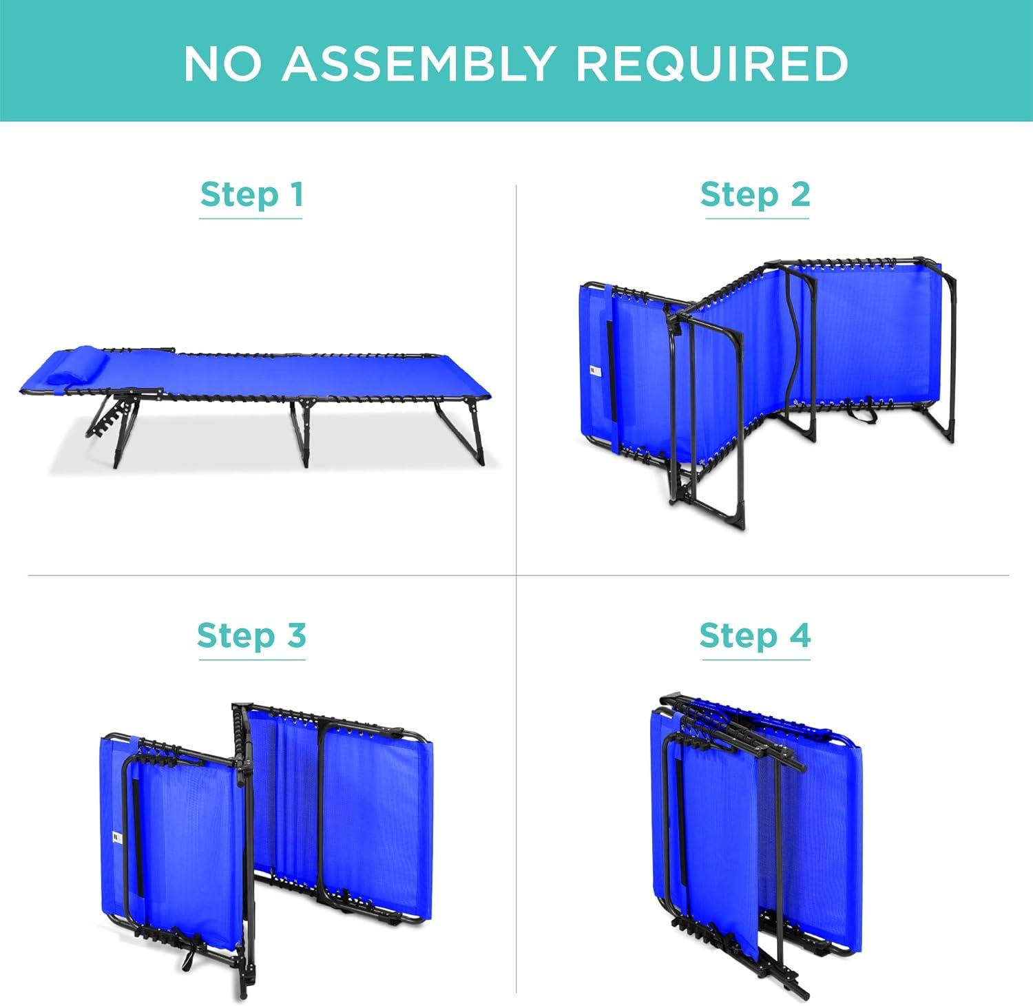 imageBest Choice Products Patio Chaise Lounge Chair Portable Outdoor Folding Recliner for Lawn w 8 Positions Handles 300lb Capacity  BeigeResort Blue