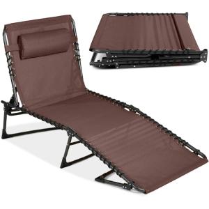 imageBest Choice Products Patio Chaise Lounge Chair Portable Outdoor Folding Recliner for Lawn w 8 Positions Handles 300lb Capacity  BeigeBrown