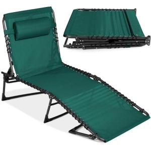 imageBest Choice Products Patio Chaise Lounge Chair Portable Outdoor Folding Recliner for Lawn w 8 Positions Handles 300lb Capacity  BeigeForest Green