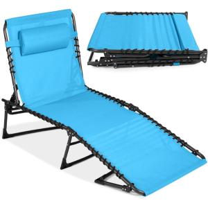 imageBest Choice Products Patio Chaise Lounge Chair Portable Outdoor Folding Recliner for Lawn w 8 Positions Handles 300lb Capacity  BeigeLight Blue