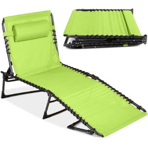 imageBest Choice Products Patio Chaise Lounge Chair Portable Outdoor Folding Recliner for Lawn w 8 Positions Handles 300lb Capacity  BeigeLime Green