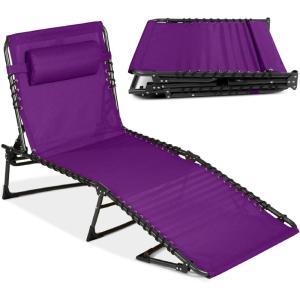 imageBest Choice Products Patio Chaise Lounge Chair Portable Outdoor Folding Recliner for Lawn w 8 Positions Handles 300lb Capacity  BeigePurple