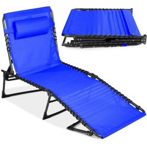 imageBest Choice Products Patio Chaise Lounge Chair Portable Outdoor Folding Recliner for Lawn w 8 Positions Handles 300lb Capacity  BeigeResort Blue