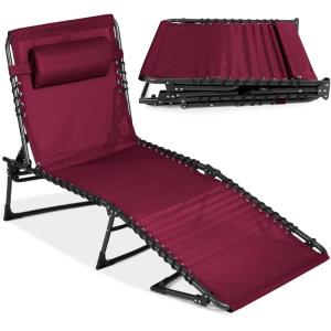 imageBest Choice Products Patio Chaise Lounge Chair Portable Outdoor Folding Recliner for Lawn w 8 Positions Handles 300lb Capacity  BeigeWine Red