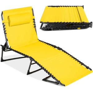imageBest Choice Products Patio Chaise Lounge Chair Portable Outdoor Folding Recliner for Lawn w 8 Positions Handles 300lb Capacity  BeigeYellow