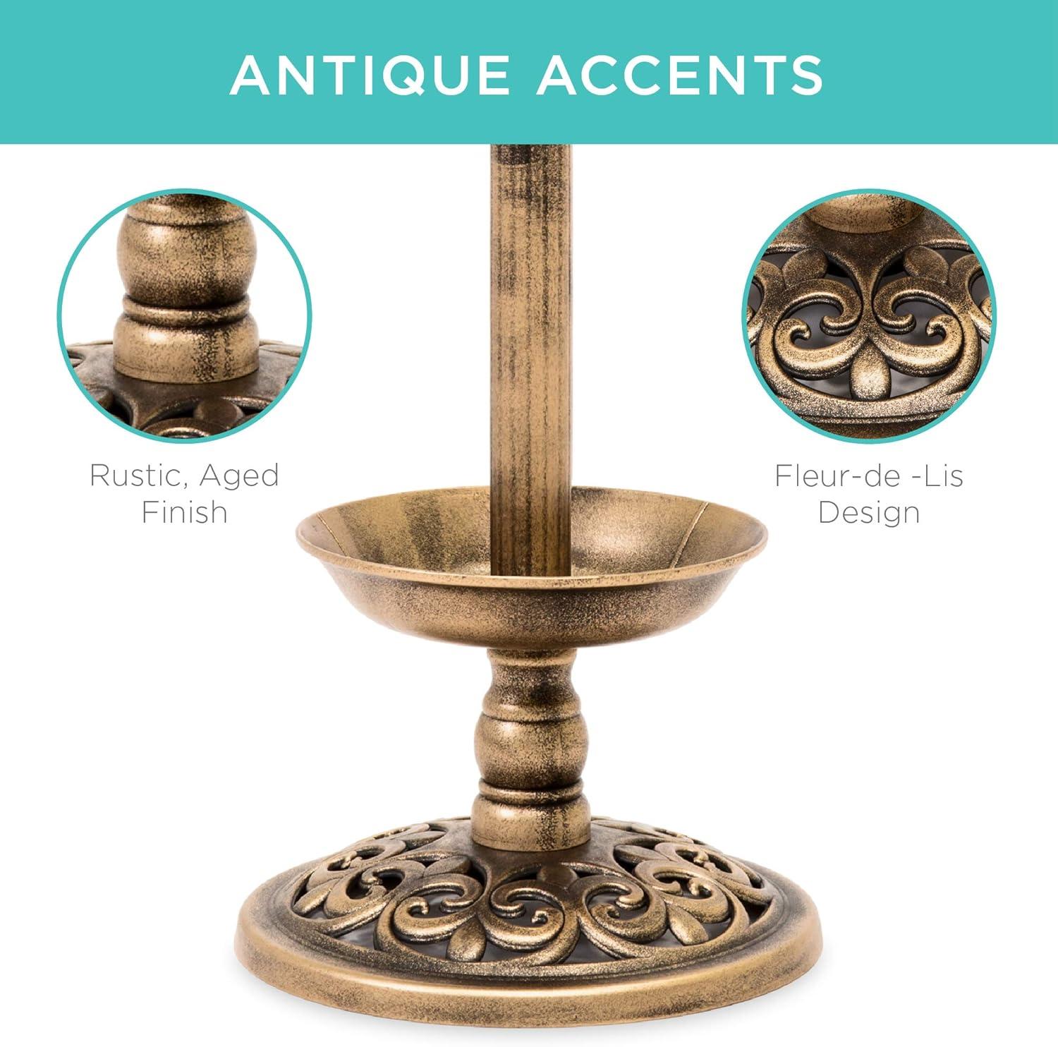 imageBest Choice Products Outdoor Solar Lighted Pedestal Bird Bath Fountain Decoration wPlanter Integrated Panel Scroll Accents for Lawn Garden  BronzeBronze