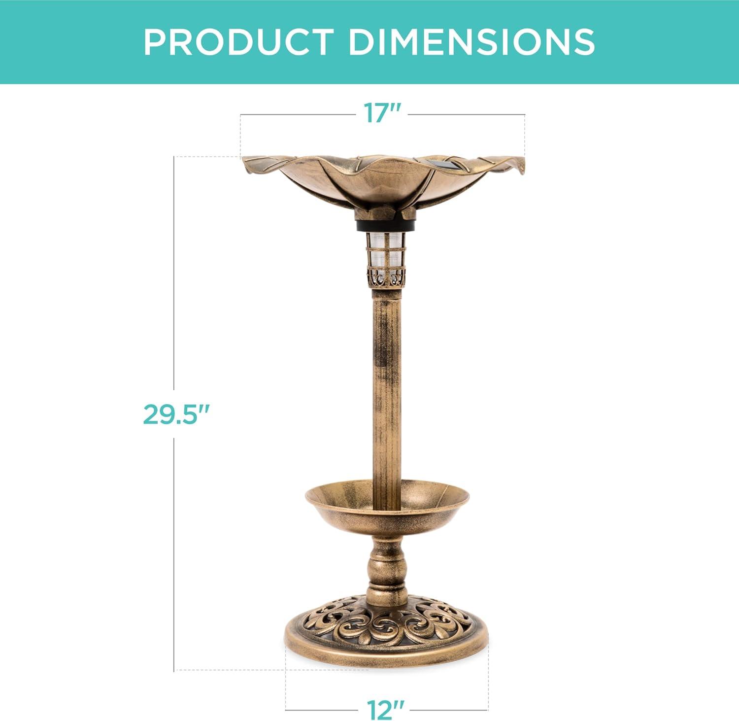 imageBest Choice Products Outdoor Solar Lighted Pedestal Bird Bath Fountain Decoration wPlanter Integrated Panel Scroll Accents for Lawn Garden  BronzeBronze