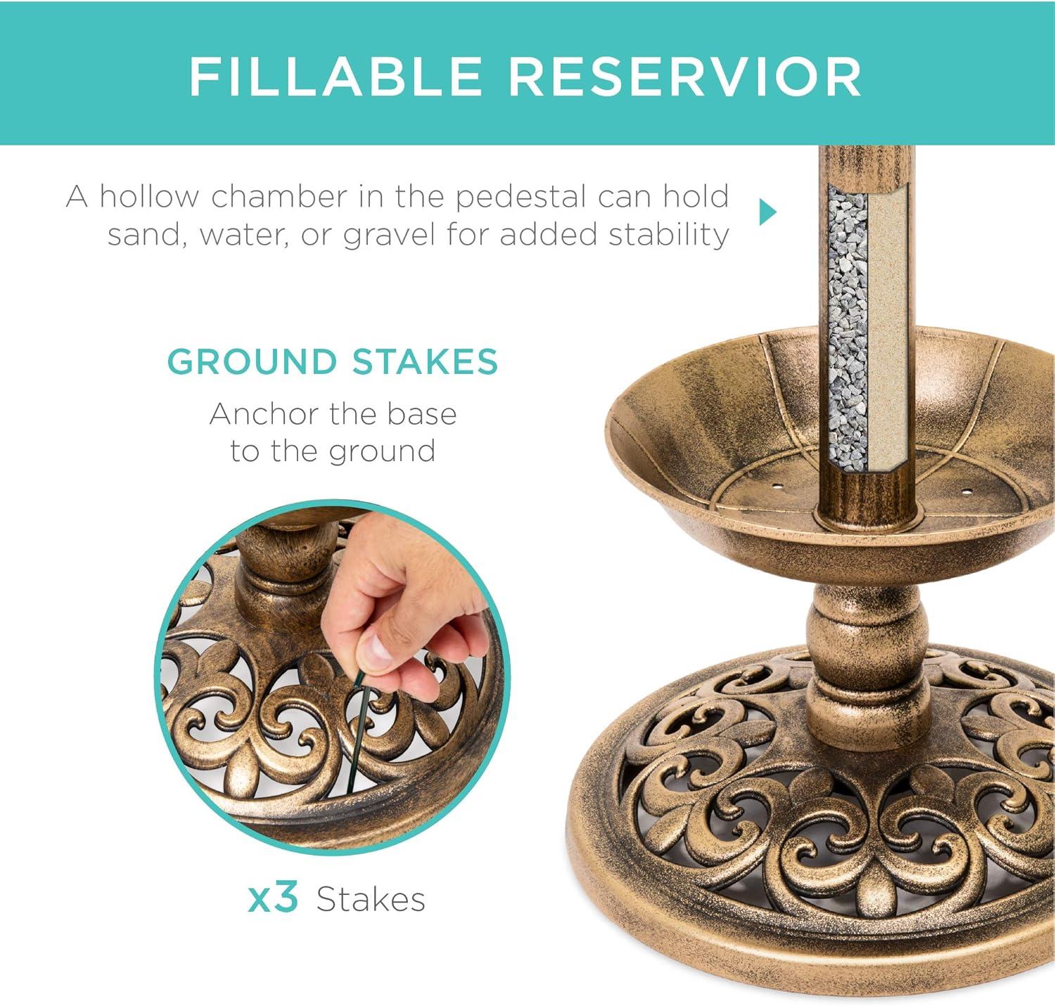 imageBest Choice Products Outdoor Solar Lighted Pedestal Bird Bath Fountain Decoration wPlanter Integrated Panel Scroll Accents for Lawn Garden  BronzeBronze