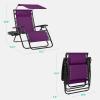 imageBest Choice Products 30 Wide Folding Zero Gravity Outdoor Recliner Patio Lounge Chair wAdjustable Canopy Shade Headrest Side Accessory Tray  MarineAmethyst Purple