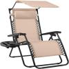 imageBest Choice Products 30 Wide Folding Zero Gravity Outdoor Recliner Patio Lounge Chair wAdjustable Canopy Shade Headrest Side Accessory Tray  MarineBeige
