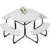 imageBest Choice Products 8Person Outdoor Bench Patio Picnic Table Circular w 4 Builtin Benches and Umbrella Hole 2000lb Capacity  BlackWhite