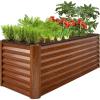 imageBest Choice Products 8x2x2ft Outdoor Metal Raised Garden Bed Rectangular Deep Root Planter Box for Vegetables Flowers Herbs and Succulents w 239 Gallon Capacity  Wood GrainWood Grain