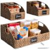 imageBest Choice Products Natural Hyacinth Angled Pantry Storage Baskets Large Woven Wicker Storage Bins wHandles Storage Container Baskets for Shelves Chalkboard Label amp Marker Set of 3  ChestnutChestnut