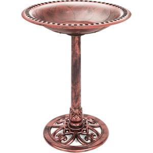 imageBest Choice Products 28in Pedestal Bird Bath Vintage Outdoor Resin Accent Decoration wFleurdeLis Accents  Cherry RedApricot