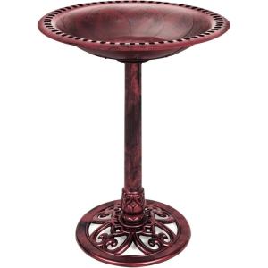 imageBest Choice Products 28in Pedestal Bird Bath Vintage Outdoor Resin Accent Decoration wFleurdeLis Accents  Cherry RedCherry Red
