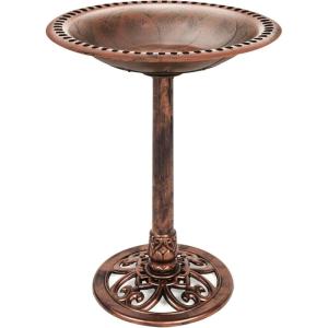 imageBest Choice Products 28in Pedestal Bird Bath Vintage Outdoor Resin Accent Decoration wFleurdeLis Accents  Cherry RedCopper
