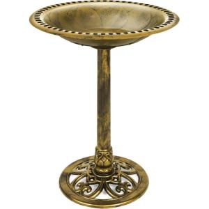 imageBest Choice Products 28in Pedestal Bird Bath Vintage Outdoor Resin Accent Decoration wFleurdeLis Accents  Cherry RedGold