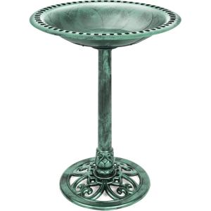 imageBest Choice Products 28in Pedestal Bird Bath Vintage Outdoor Resin Accent Decoration wFleurdeLis Accents  Cherry RedMint Green