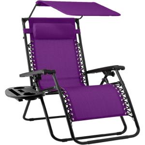 imageBest Choice Products 30 Wide Folding Zero Gravity Outdoor Recliner Patio Lounge Chair wAdjustable Canopy Shade Headrest Side Accessory Tray  MarineAmethyst Purple