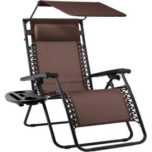 imageBest Choice Products 30 Wide Folding Zero Gravity Outdoor Recliner Patio Lounge Chair wAdjustable Canopy Shade Headrest Side Accessory Tray  MarineBrown