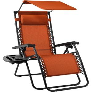 imageBest Choice Products 30 Wide Folding Zero Gravity Outdoor Recliner Patio Lounge Chair wAdjustable Canopy Shade Headrest Side Accessory Tray  MarineBurnt Orange