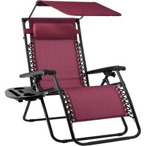 imageBest Choice Products 30 Wide Folding Zero Gravity Outdoor Recliner Patio Lounge Chair wAdjustable Canopy Shade Headrest Side Accessory Tray  MarineBurgundy