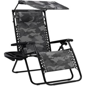 imageBest Choice Products 30 Wide Folding Zero Gravity Outdoor Recliner Patio Lounge Chair wAdjustable Canopy Shade Headrest Side Accessory Tray  MarineCamouflage