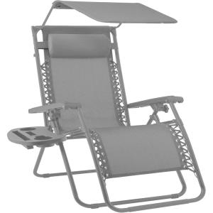 imageBest Choice Products 30 Wide Folding Zero Gravity Outdoor Recliner Patio Lounge Chair wAdjustable Canopy Shade Headrest Side Accessory Tray  MarineDove Gray