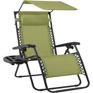 imageBest Choice Products 30 Wide Folding Zero Gravity Outdoor Recliner Patio Lounge Chair wAdjustable Canopy Shade Headrest Side Accessory Tray  MarineDusty Green