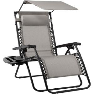 imageBest Choice Products 30 Wide Folding Zero Gravity Outdoor Recliner Patio Lounge Chair wAdjustable Canopy Shade Headrest Side Accessory Tray  MarineIce Gray