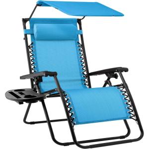 imageBest Choice Products 30 Wide Folding Zero Gravity Outdoor Recliner Patio Lounge Chair wAdjustable Canopy Shade Headrest Side Accessory Tray  MarineLight Blue